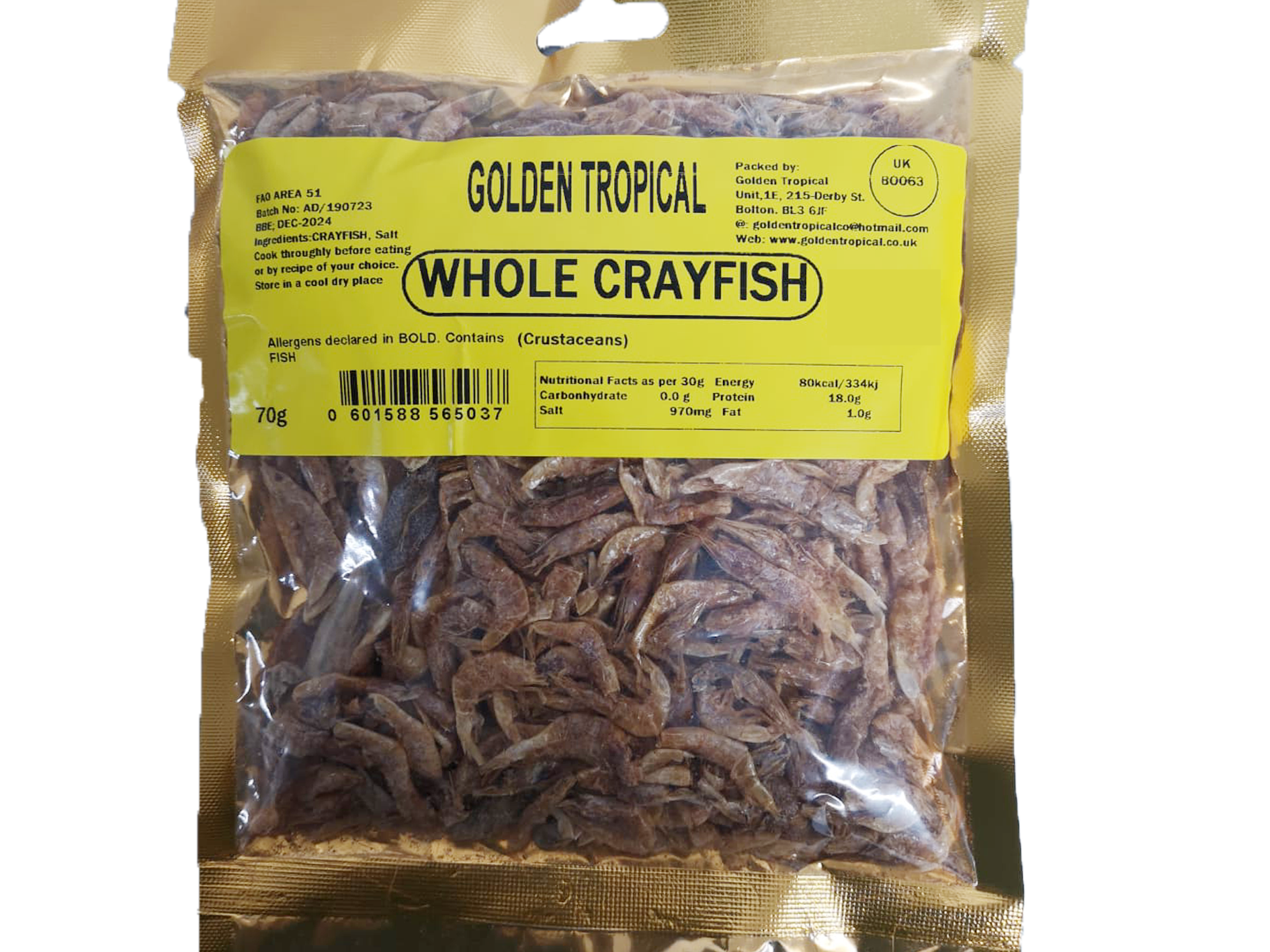 Whole Crayfish Premium Whole Smoked Crayfish, Perfect for Traditional Soups, Egusi, Afang, Vegetable, Clean, Stone-Free Golden Tropical